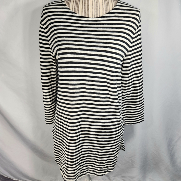 Merona Black & White Striped Long Sleeve Visible Zipper Short Dress Size Medium - Picture 1 of 10